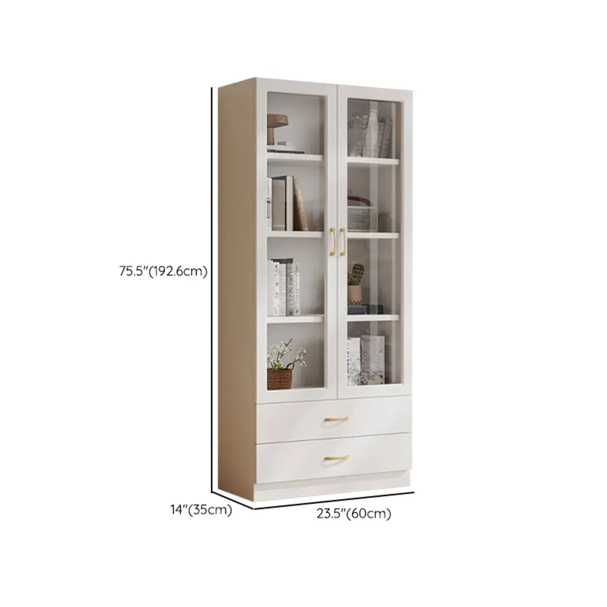 White Tall Freestanding Glass Storage Display Cabinet Image - 24