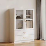 White Tall Freestanding Glass Storage Display Cabinet Image - 2