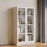 White Tall Freestanding Glass Storage Display Cabinet Image - 7