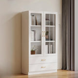 White Tall Freestanding Glass Storage Display Cabinet Image - 3