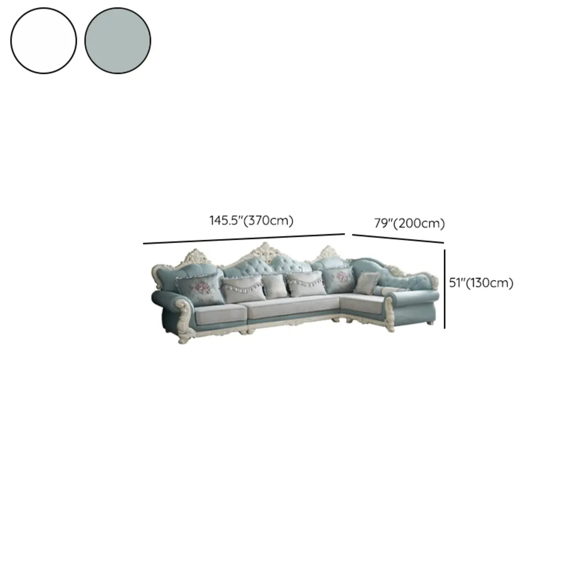 White Tech Cloth Carving Round Arm Tufted Sofa Chaise 