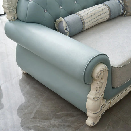 White Tech Cloth Carving Round Arm Tufted Sofa Chaise Image - 2