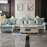 White Tech Cloth Carving Round Arm Tufted Sofa Chaise Image - 5