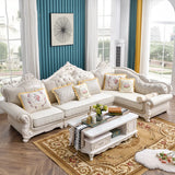 White Tech Cloth Carving Round Arm Tufted Sofa Chaise Image - 6