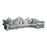 White Tech Cloth Carving Round Arm Tufted Sofa Chaise Image - 7