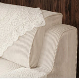 White Texture Fabric Brown Wood Frame Single Sofa Image - 6