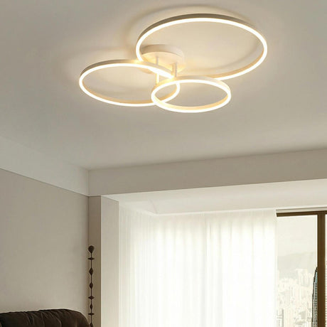 White Three Circle Rings Semi-Flush Mount Ceiling Light Image - 1