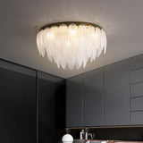 White Tiered Feather Glass Flush Mount Ceiling Light Image - 1