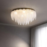 White Tiered Feather Glass Flush Mount Ceiling Light Image - 4