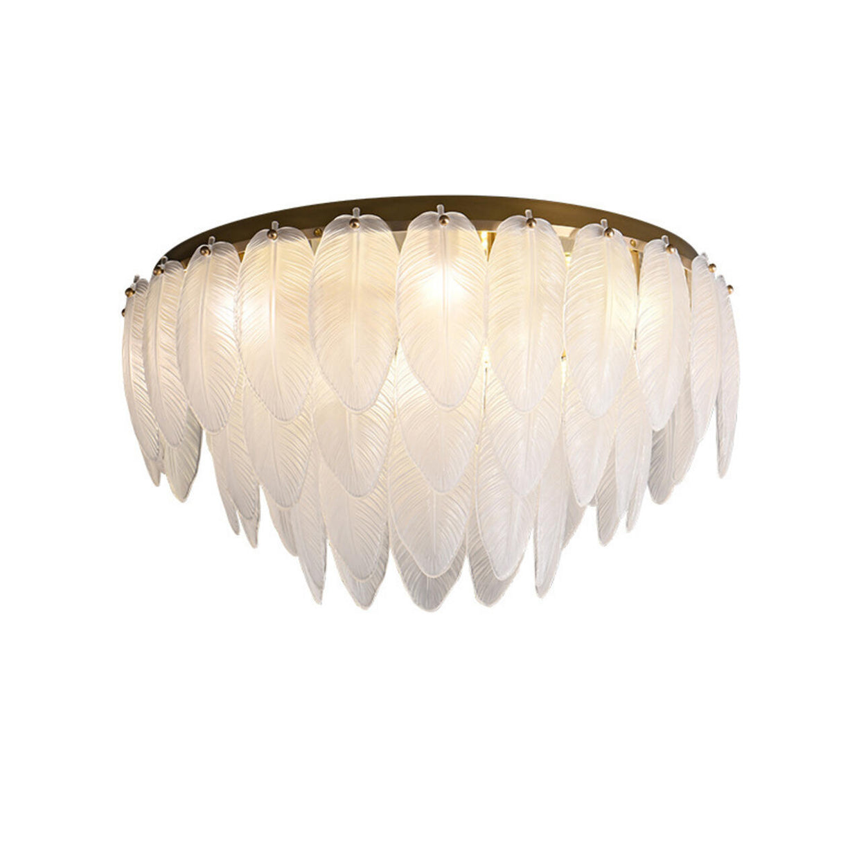 White Tiered Feather Glass Flush Mount Ceiling Light Image - 5