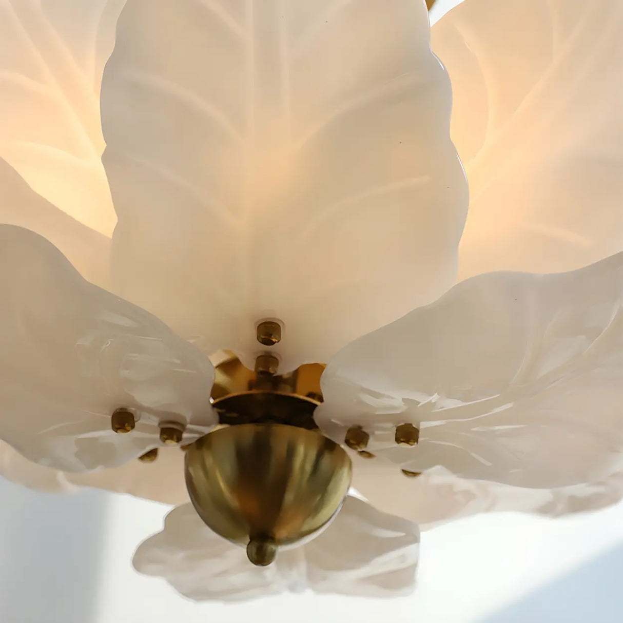 White Tiered Leaf Glass Semi-Flush Mount Ceiling Light Image - 10