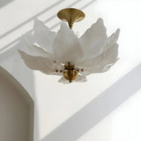 White Tiered Leaf Glass Semi-Flush Mount Ceiling Light Image - 14