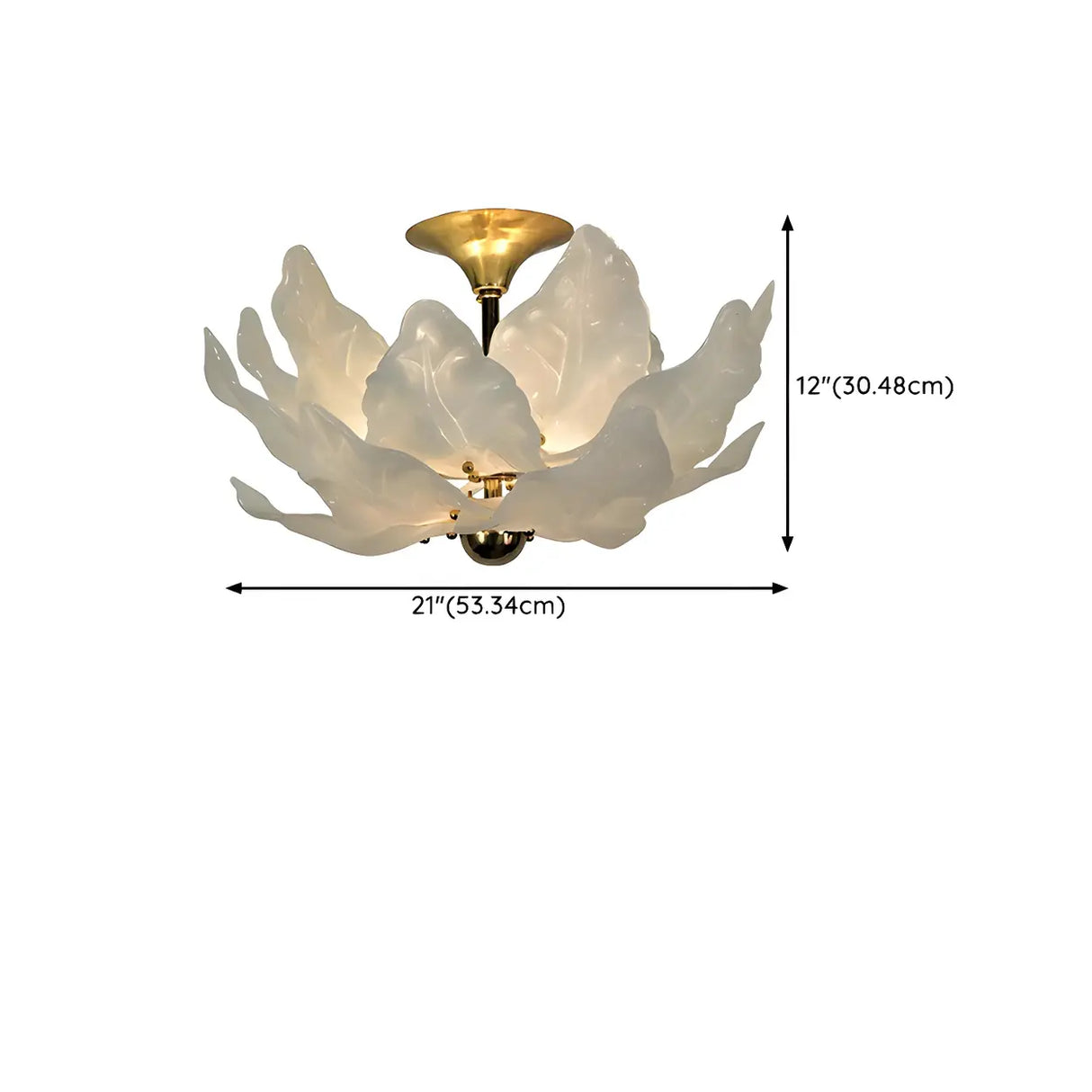 White Tiered Leaf Glass Semi-Flush Mount Ceiling Light 