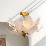 White Tiered Leaf Glass Semi-Flush Mount Ceiling Light Image - 2