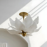 White Tiered Leaf Glass Semi-Flush Mount Ceiling Light Image - 4