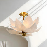 White Tiered Leaf Glass Semi-Flush Mount Ceiling Light Image - 5