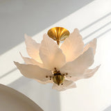 White Tiered Leaf Glass Semi-Flush Mount Ceiling Light Image - 7