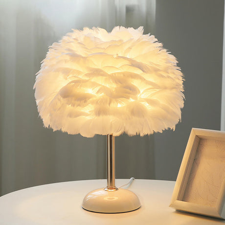 White Tree-Shaped Feather Shade Decorative Table Lamp Image - 1