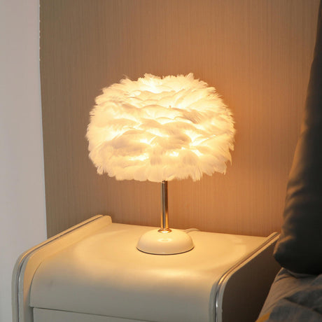 White Tree-Shaped Feather Shade Decorative Table Lamp Image - 2