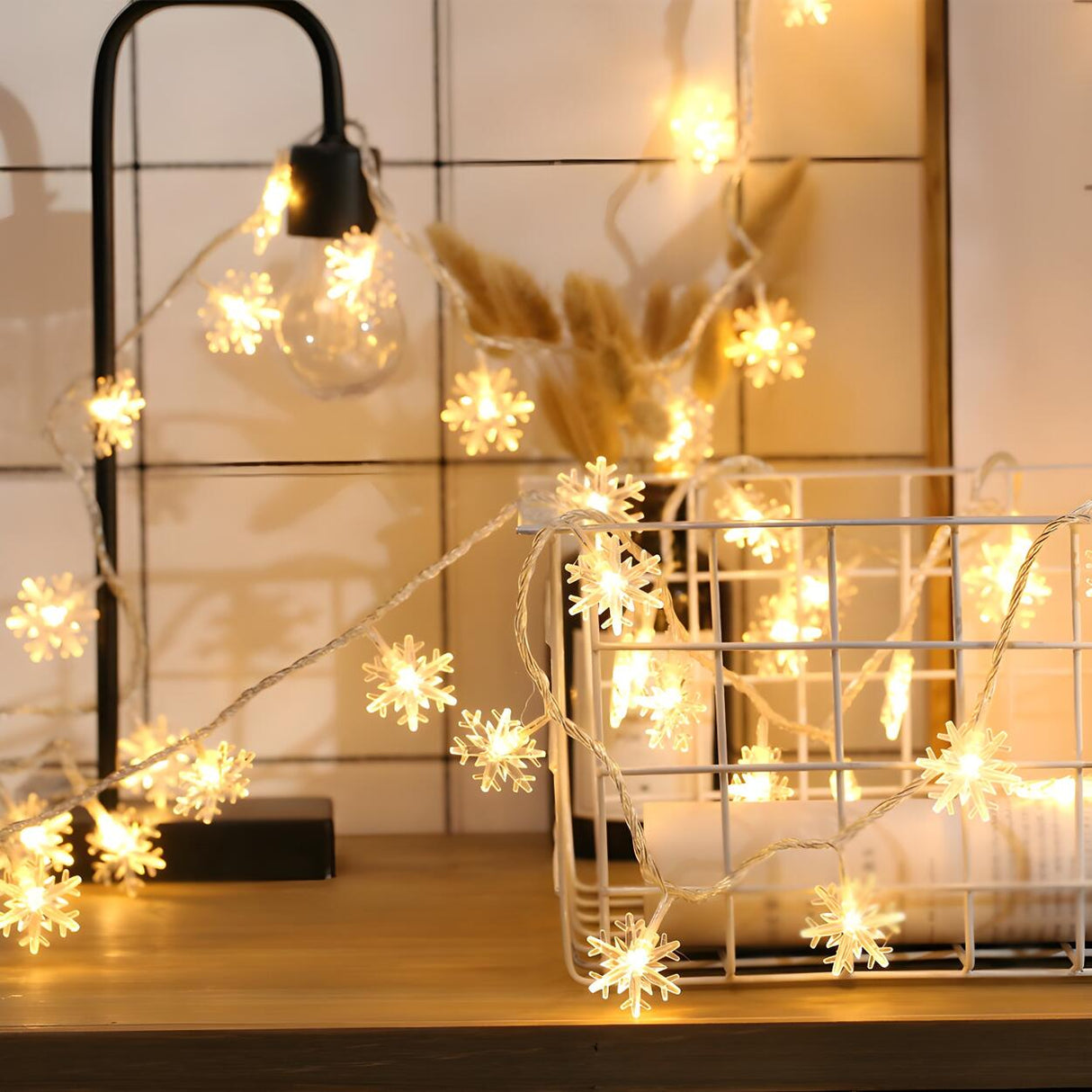 White Trendy Snowflake LED Christmas String Lights Image - 3