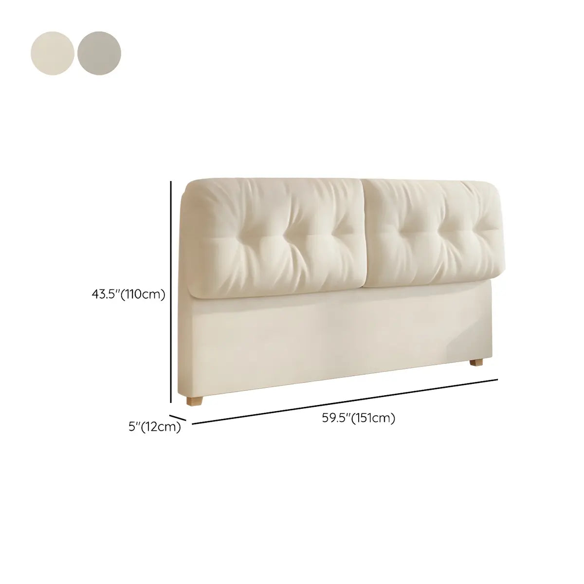 White Tufted Rectangular Upholstered Panel Headboard 