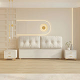 White Tufted Rectangular Upholstered Panel Headboard Image - 4