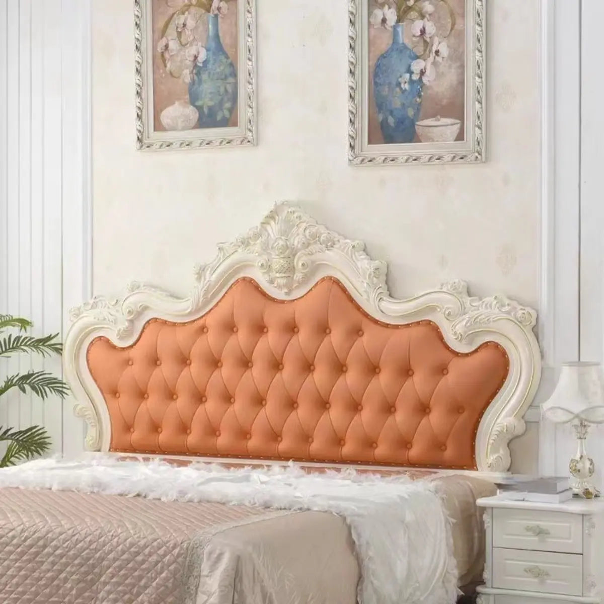 White Tufted Upholstered Portman-Shape Twin Headboard Image - 11