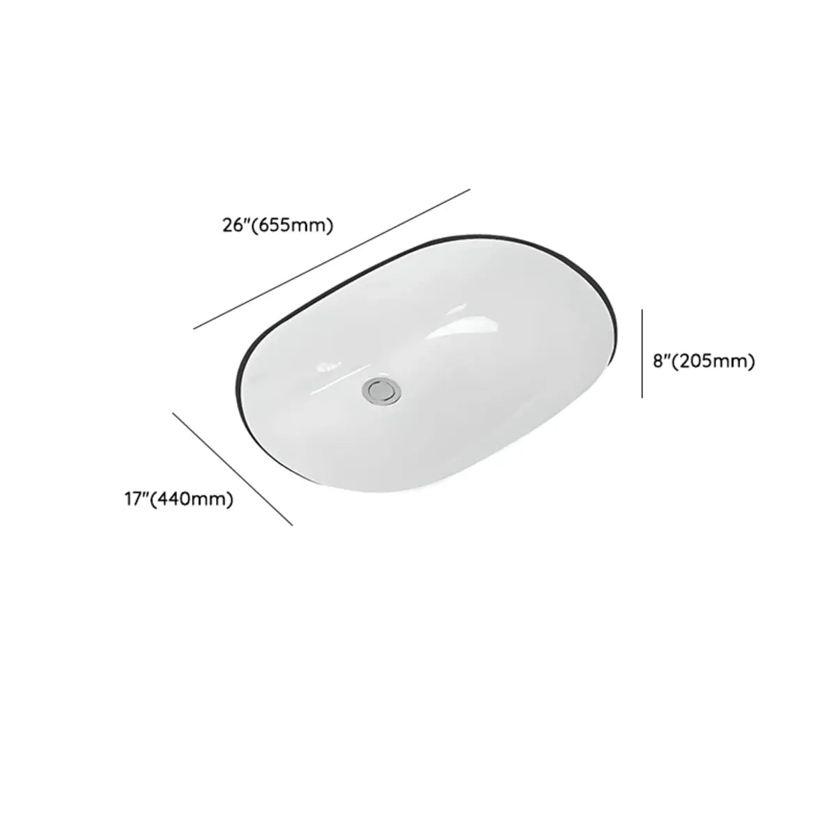 White Undermount Oval Ceramic Sink with Overflow Hole Image - 11