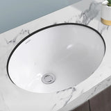 White Undermount Oval Ceramic Sink with Overflow Hole Image - 3