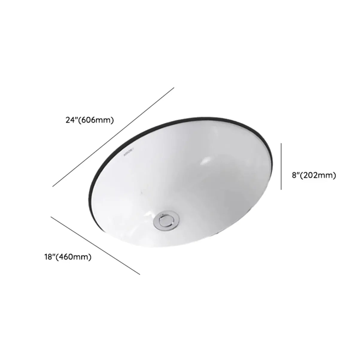 White Undermount Oval Ceramic Sink with Overflow Hole Image - 9