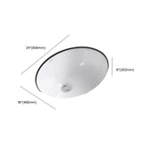 White Undermount Oval Ceramic Sink with Overflow Hole Image - 9