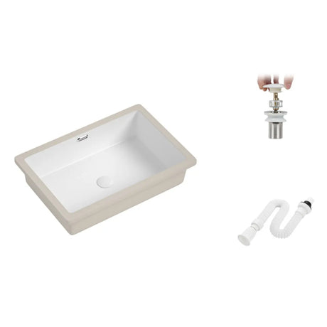 White Undermount Rectangle Vitreous China Bathroom Sink Image - 2