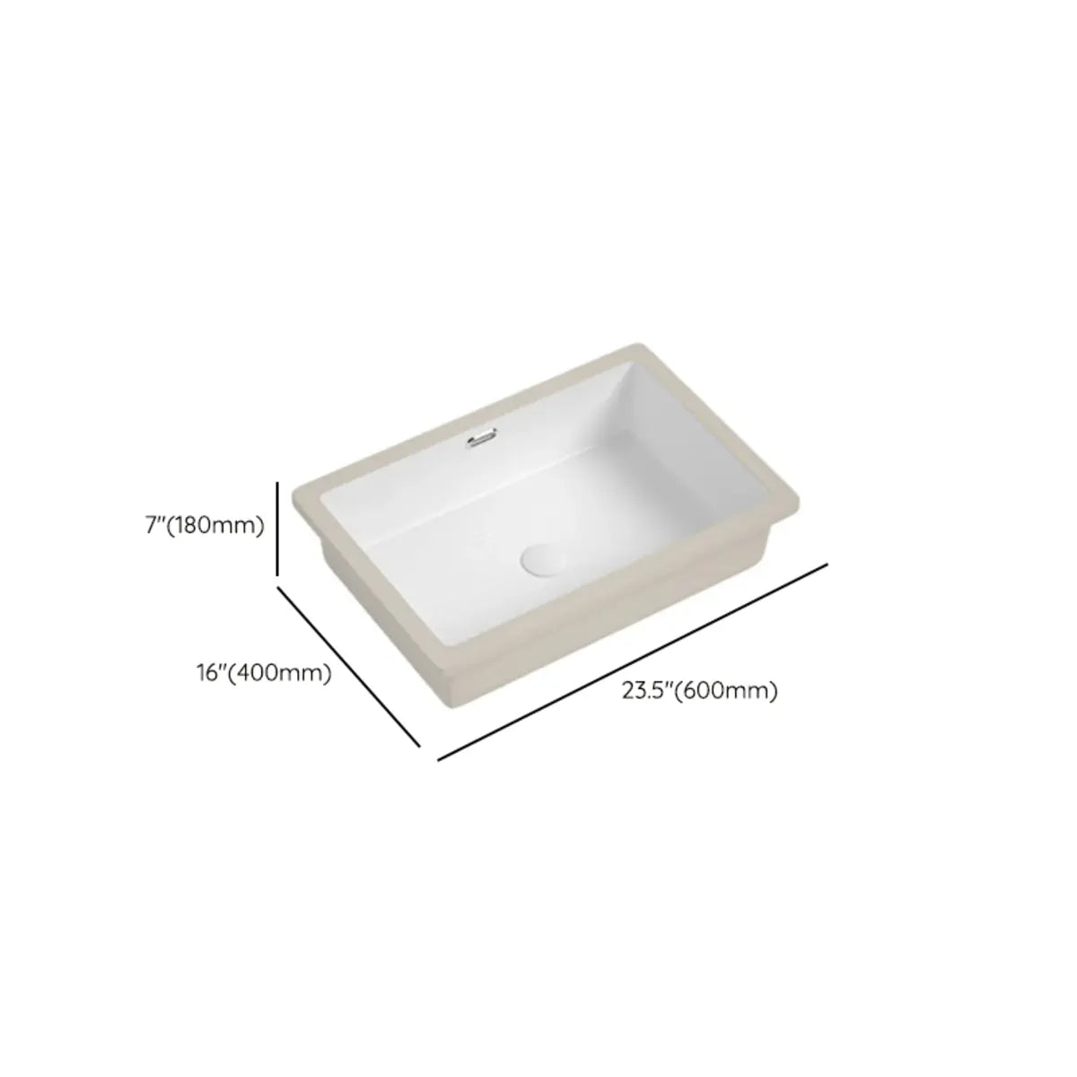 White Undermount Rectangle Vitreous China Bathroom Sink 