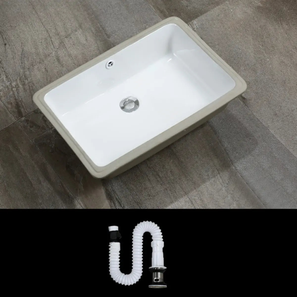 White Undermount Rectangular Ceramic Bathroom Sink Image - 10