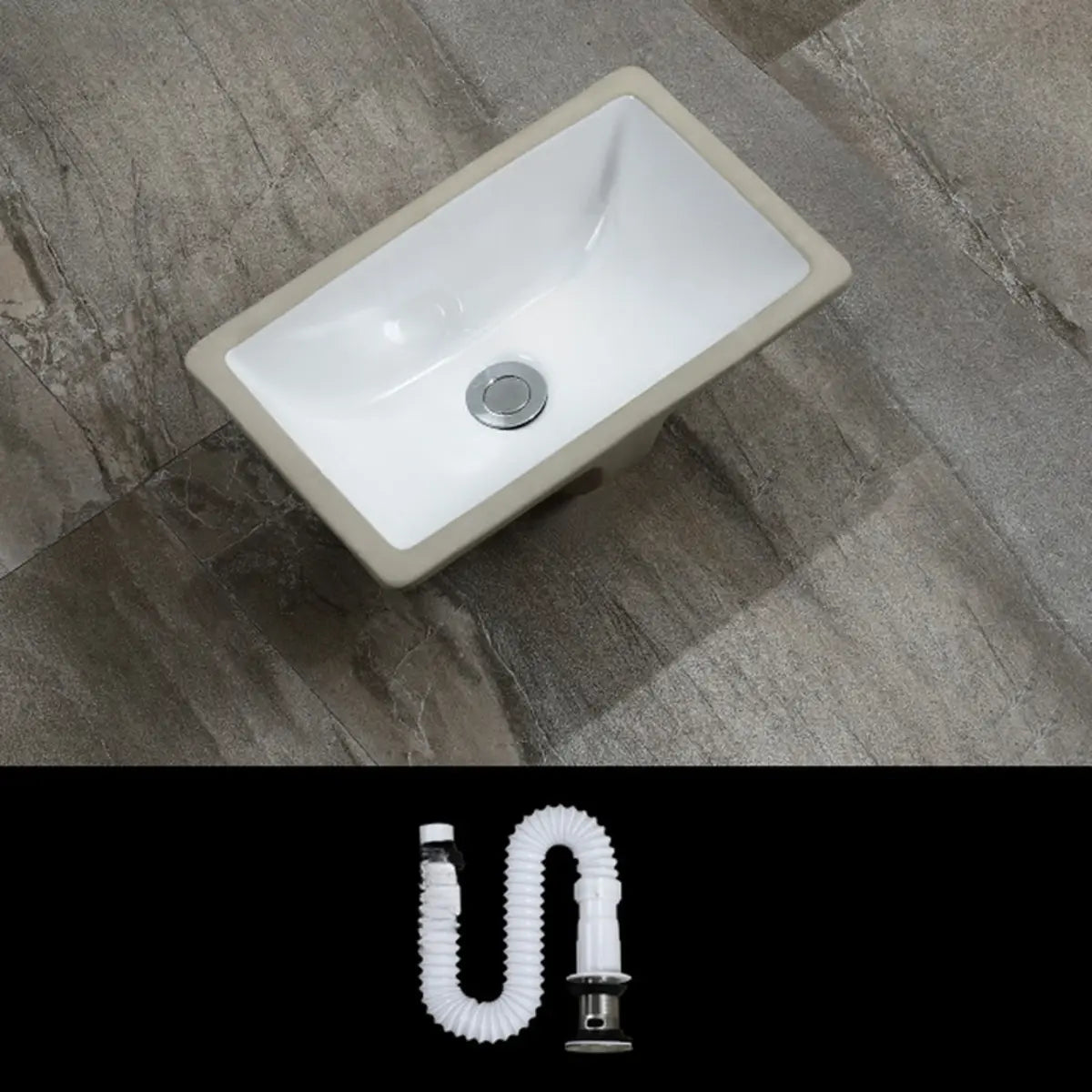 White Undermount Rectangular Ceramic Bathroom Sink Image - 12