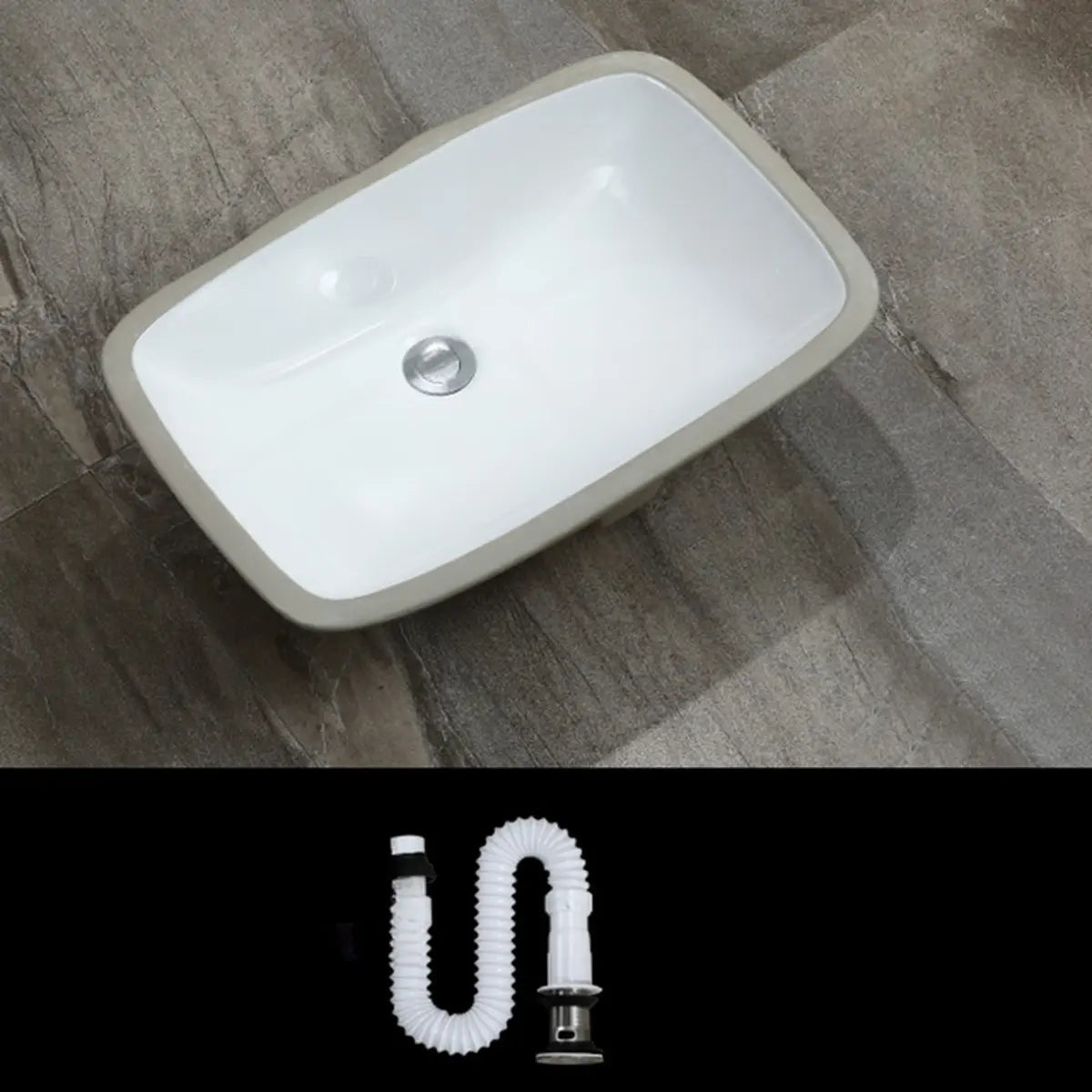 White Undermount Rectangular Ceramic Bathroom Sink Image - 15