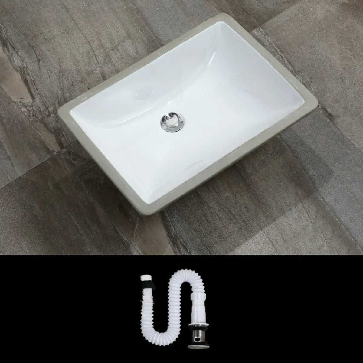 White Undermount Rectangular Ceramic Bathroom Sink Image - 16