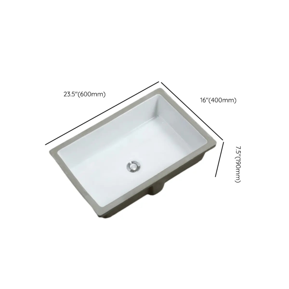 White Undermount Rectangular Ceramic Bathroom Sink Image - 21