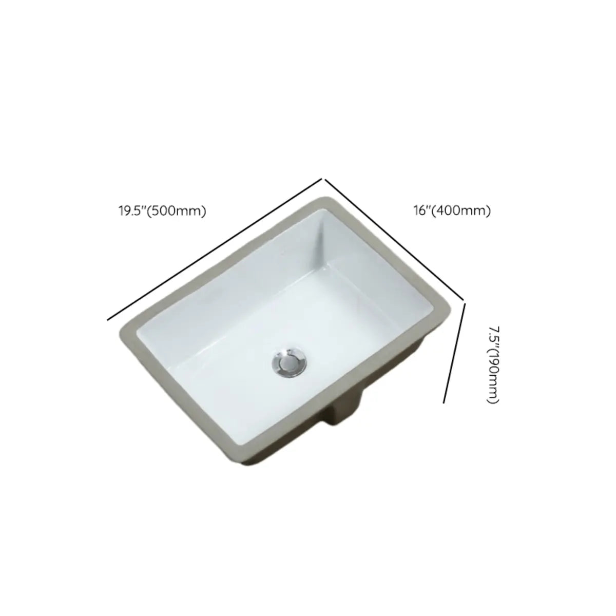 White Undermount Rectangular Ceramic Bathroom Sink Image - 22