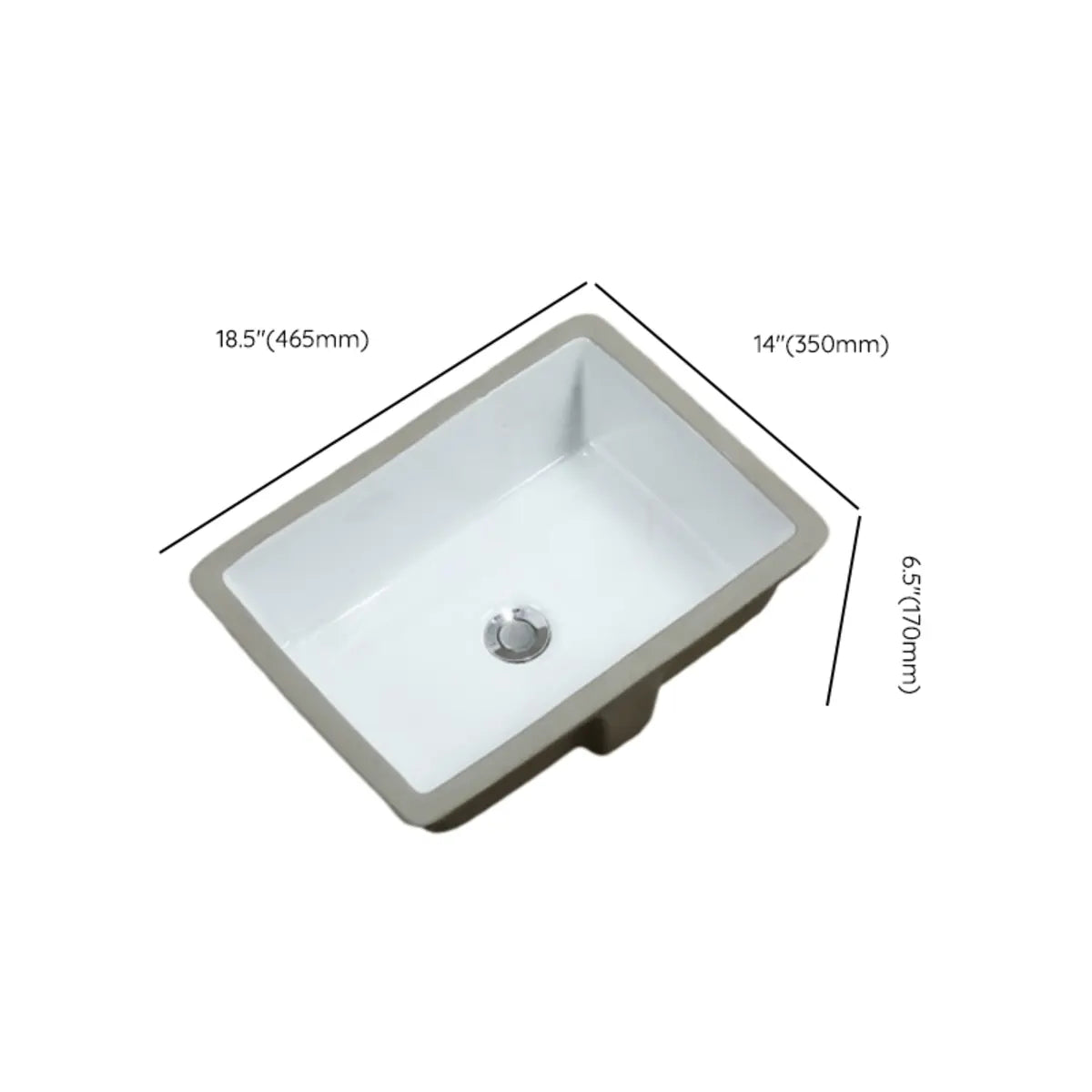 White Undermount Rectangular Ceramic Bathroom Sink Image - 28