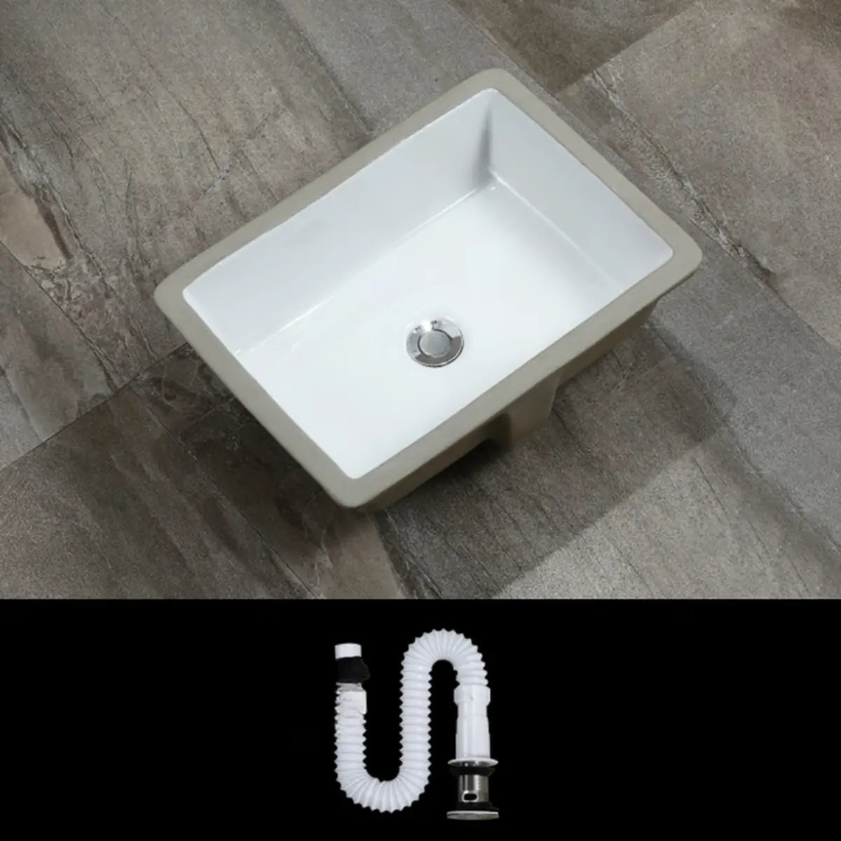 White Undermount Rectangular Ceramic Bathroom Sink Image - 6