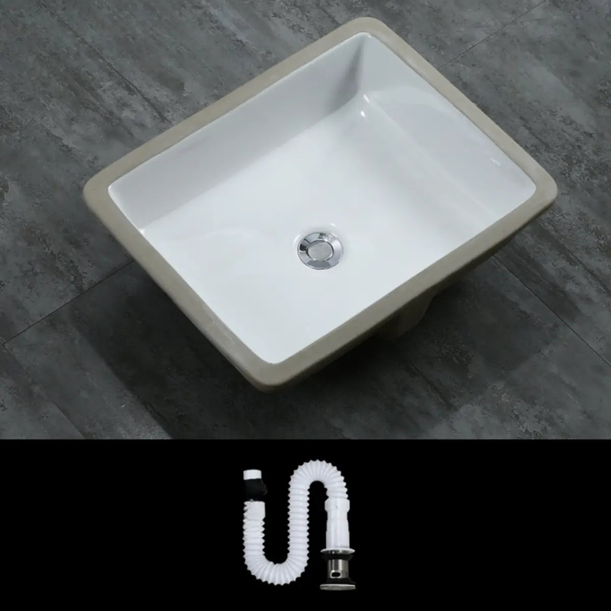 White Undermount Rectangular Ceramic Bathroom Sink Image - 8