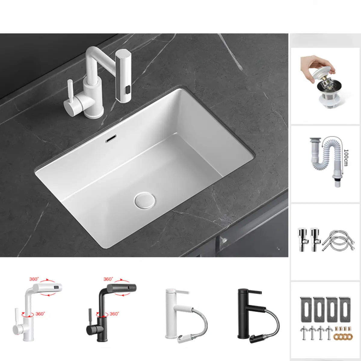 White Undermount Rectangular Ceramic Bathroom Sinks Image - 15