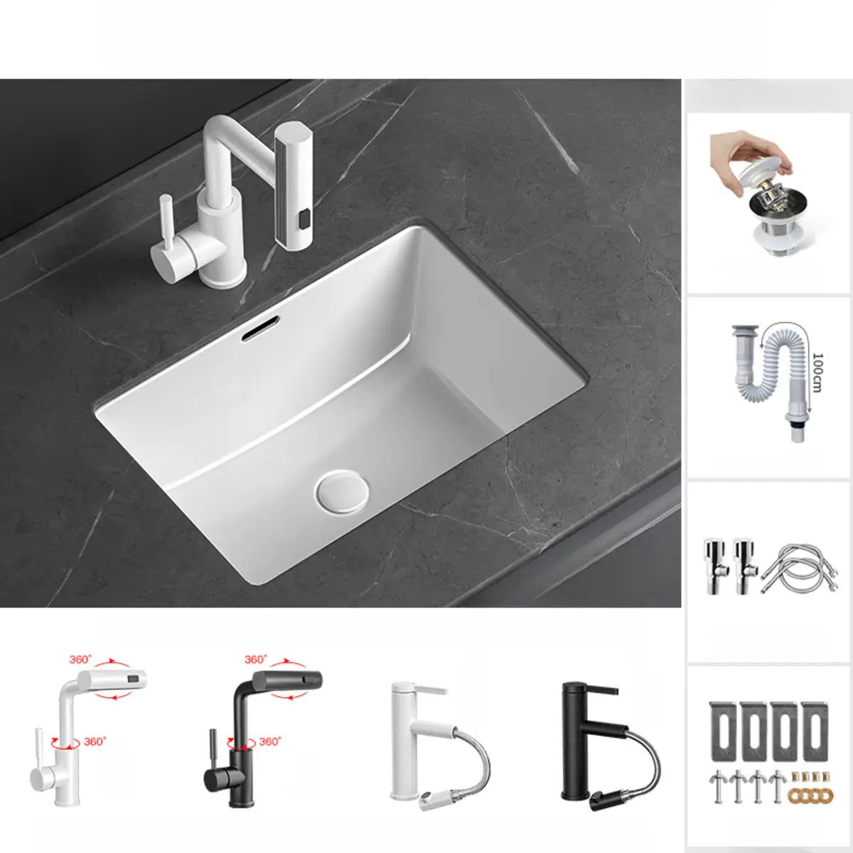 White Undermount Rectangular Ceramic Bathroom Sinks Image - 16