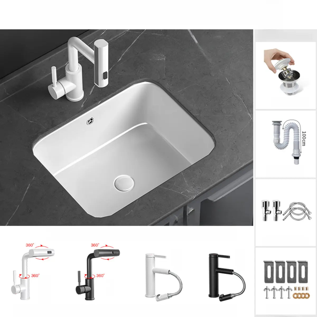 White Undermount Rectangular Ceramic Bathroom Sinks Image - 19