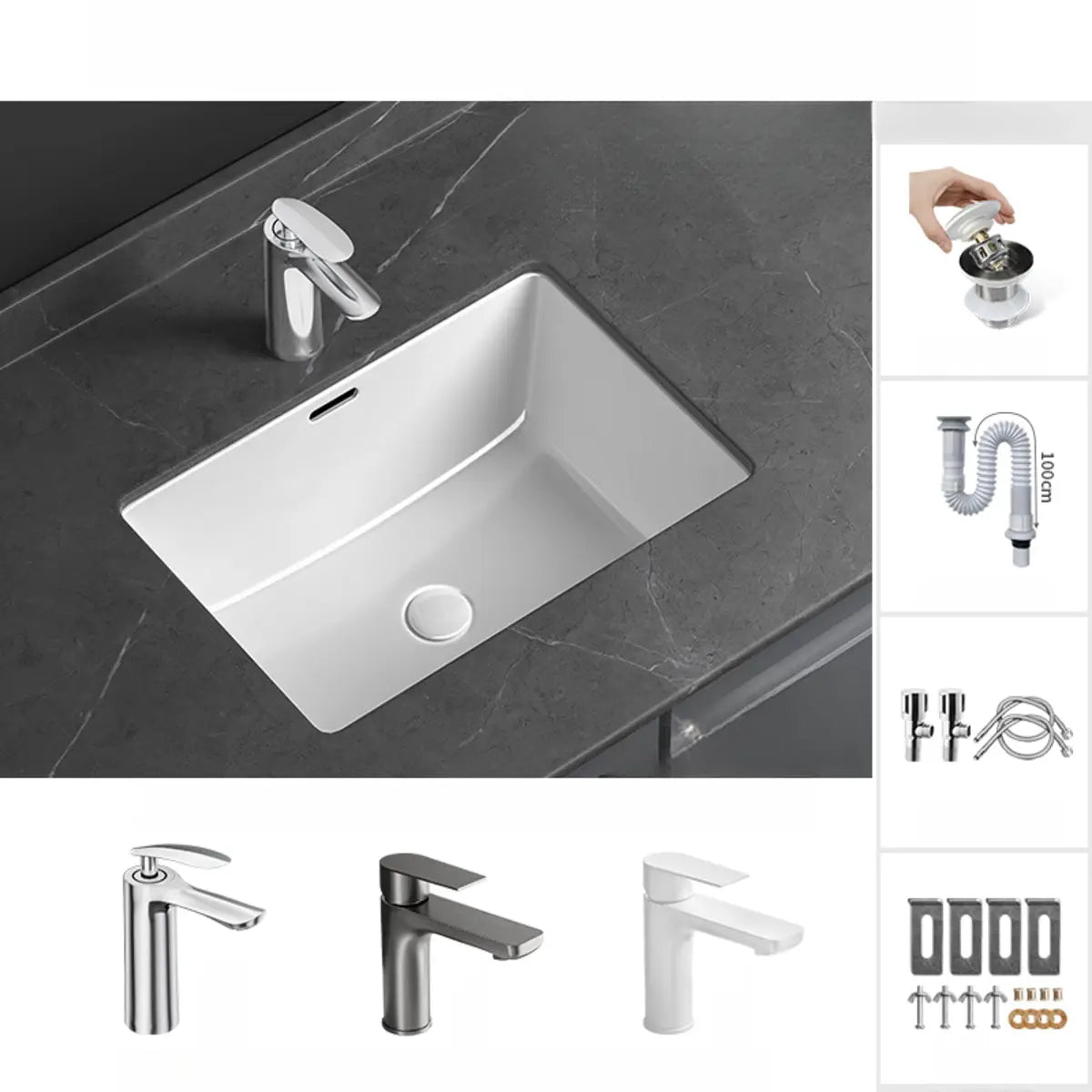 White Undermount Rectangular Ceramic Bathroom Sinks Image - 22