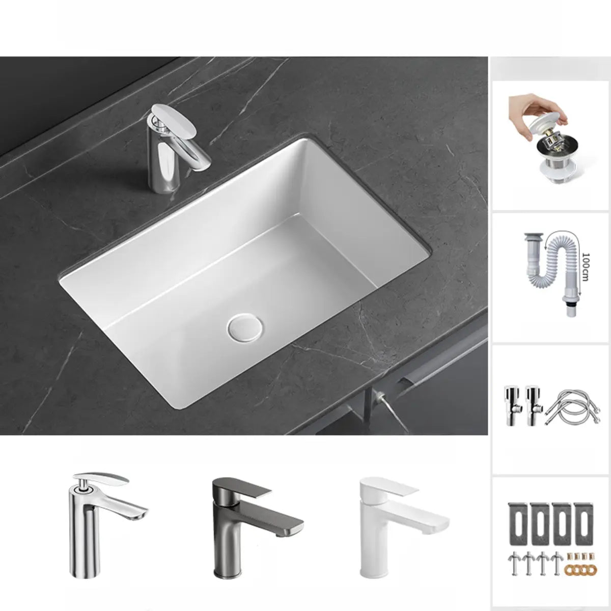 White Undermount Rectangular Ceramic Bathroom Sinks Image - 23