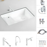 White Undermount Rectangular Ceramic Right Trapway Sink Image - 14