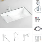 White Undermount Rectangular Ceramic Right Trapway Sink Image - 15