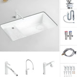 White Undermount Rectangular Ceramic Right Trapway Sink Image - 16